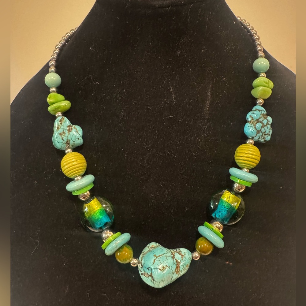 Turquoise and Green Beaded Necklace